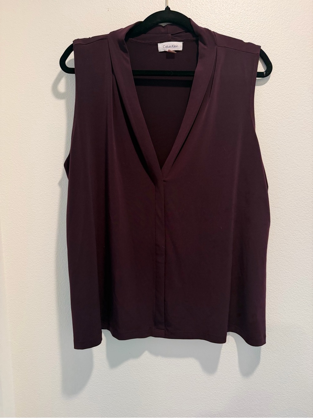 Calvin Klein Sleeveless V-Neck Blouse in Plum